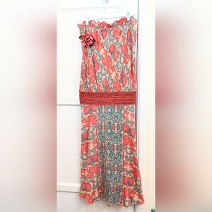 Tracy Reese Plenty silk peach floral strapless dress sz 4 flirty summer midi